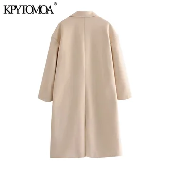 KPYTOMOA Mujeres 2020 de la Moda de Doble Botonadura Suelto Abrigo de Lana Vintage de Manga Larga Bolsillos de Mujer ropa de Abrigo Elegante Abrigo