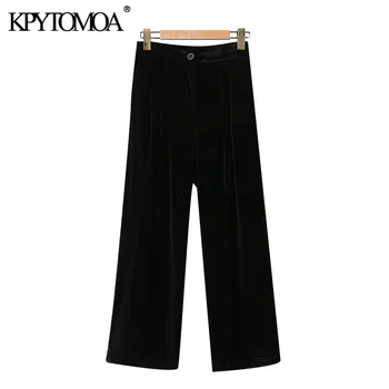 KPYTOMOA Mujeres 2020 de la Moda Desgaste de la Oficina Recto de Terciopelo Pantalones Vintage de Cintura Alta Bolsillos Laterales Mujeres de Tobillo Pantalones de Mujer