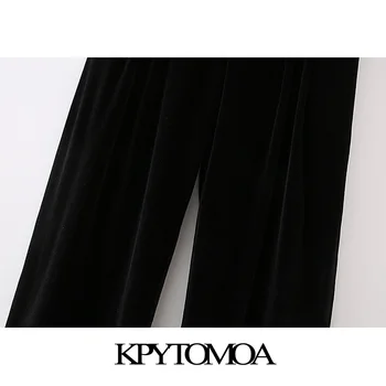 KPYTOMOA Mujeres 2020 de la Moda Desgaste de la Oficina Recto de Terciopelo Pantalones Vintage de Cintura Alta Bolsillos Laterales Mujeres de Tobillo Pantalones de Mujer