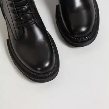 Krazing bote botas cortas de cuero genuino de alta calidad más cool punk puntera redonda gruesa med talón de la cremallera de la energía de soltera de tobillo botas L26 19815