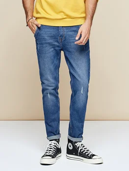 Kuegou de la Marca de los Hombres de moda los pantalones vaqueros jeans primavera otoño roto slim Invierno pantalones vaqueros Azules, pantalón azul KK-2976 11068