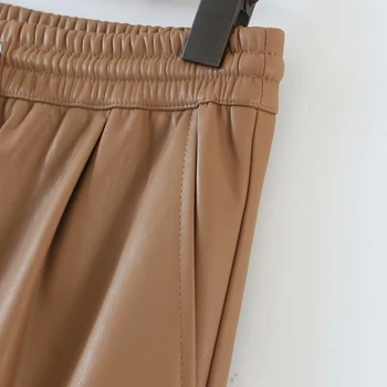 KUMSVAG las Mujeres de Verano de la PU Pantalones Casuales 2020 Cintura Elástica con Cordón Arco Sólido de la Moda Femenina de la Calle Pantalones de los Pantalones de la Ropa HY9037