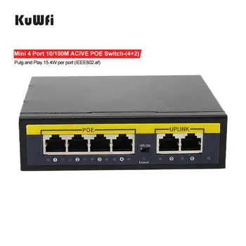 Kuwfi 48V POE Conmutador de Red Ethernet de 100Mbps Conmutador de Red de 4 Puertos Switch PoE Inyector de la cámara IP Inalámbrica/AP/CCTV
