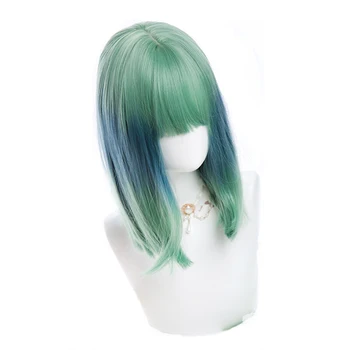 L-correo electrónico peluca Verde Mezclado Azul Lolita Pelucas de Color de Degradado Recta Cosplay Peluca Harajuku Japonés Resistente al Calor de Pelo Sintético
