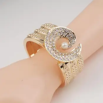 La aleación de Pulsera brazalete de diamantes de imitación de Lujo Pulseras de diseño Para las Damas de Imitación de la Perla de las Mujeres de la Moda de Joyería de UKMOC