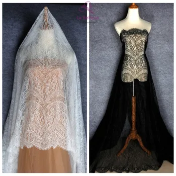 La Belleza blanco /negro de las pestañas francia tela de encaje de las pestañas de la novia de encaje 150x300cm de una sola pieza 15779