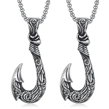 La economía de Alto grado Retro de acero inoxidable sólido Vikingos artefacto legendario pesca dios gancho colgante del collar de la joyería exquisita