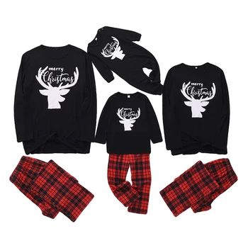 La familia Pijamas Trajes de Navidad de Padre-hijo Traje de la Familia de Coincidencia de Elk Carta a Cuadros Patrón de la ropa de dormir ropa de Dormir de Navidad de Navidad