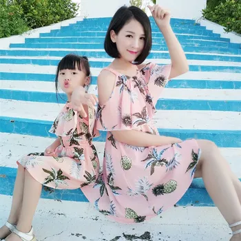 La mamá Y la Hija de Mini Vestido de los Hombros Fuera Florales Impresos Casual de Manga Corta Vestidos de Mujer de Fiesta de Noche para Mujer de Verano sexy mujer
