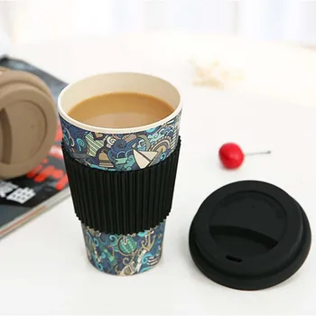 La marca de la Resistencia térmica de Fibra de Bambú de la Taza de Café Tazas Con Tapa de Silicona de Té de la Leche de Oso Taza Vaso de Agua, Botella de 400 ml