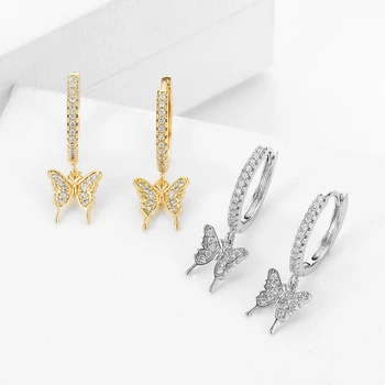 La moda cúbicos circón Lindos Aretes de Mariposa pequeña Mariposa Pendientes de aro Para Mujer de corea Joyería de 2020