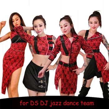 La moda de Jazz de Trajes de Baile de las Mujeres Rojo Discoteca Dj de la Discoteca de Rave Traje de Pole Dance de Rendimiento de Ropa de Gogo Dancers Vestido DC3482