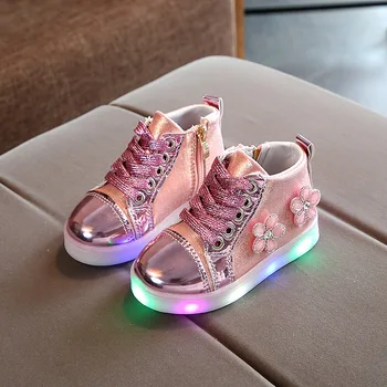 La moda de la Flor Iluminada Niño Zapatillas de deporte de Niña Calzado Ligero Para LED 2019 New Kids Primavera Otoño Zapatos de Tamaño 1 2 3 4 5 6 Años de Edad