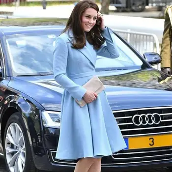 La moda Elegante Blazer Vestidos de Damas de la Oficina de Forma lWear Kate Middleton Princesa Traje de Chaqueta de Alta Calidad Otoño Otoño Vestido Azul