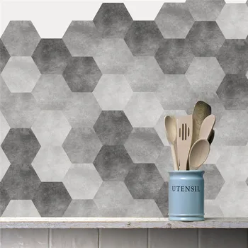 La moda Gris Geometría fondo de pantalla Impermeable Anti-fuego Mural Para el Armario de Cocina Anti-slip de Baño Hexágono Auto-adhesivo de la etiqueta Engomada