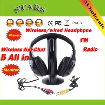 La moda HI-FI Auriculares 5 en 1 Auricular Inalámbrico de Auriculares auricular de Radio de FM, MP4, PC, TV CD