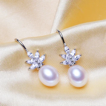 La moda Nueva de agua dulce natural de la perla aretes para mujer plata de ley 925 pendientes con perla