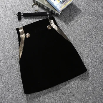 La moda Otoño Invierno de Terciopelo de la Falda de las Mujeres de la Falda Corta de Mini Una línea de Harajuku de Oro Faldas de Terciopelo Señoras de Oficina Jupe Femme Saia 5818
