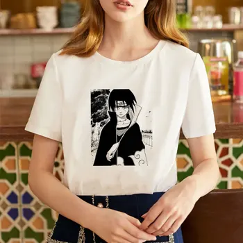 La moda Vintage Ropa de Uchiha Itachi Impreso Camiseta de gran tamaño de la Hembra Kawaii Anime T-shirt Ropa de Mujer O-cuello de Manga Corta