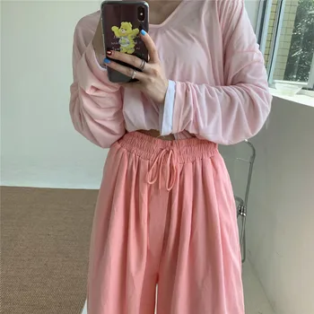 La mujer Elástica de Cintura Alta Corredores de rosa Púrpura del Harem de los Pantalones Femeninos Sólido Más el Tamaño de los Pantalones Sueltos Harajuku Deportivos de Streetwear