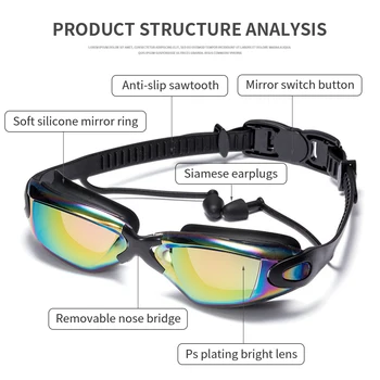 La natación Gafas de Natación tapones para los oídos profesional Impermeable gafas HD Anti-Niebla UV de Silicona Gafas de Galvanizar Claro gafas