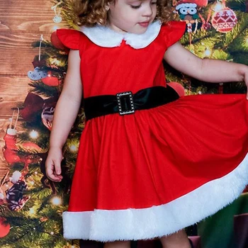 La navidad de las Niñas Vestido con Cinturón de Otoño Invierno de Bebé Ropa de Terciopelo Bebé Vestido de Fiesta de la Colmena de Santa Niño de Navidad Traje de Q30