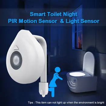 La nueva Smart Sensor de Movimiento PIR Asiento de Inodoro Luz de la Noche 8 Colores Impermeable de la luz de fondo De la taza de Inodoro LED Lámpara de baño cuarto de Baño de Luz