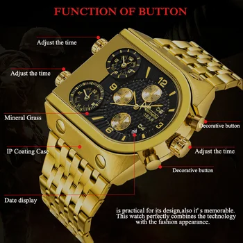 La parte superior de la Marca TEMEITE Grandes Relojes de Cuarzo de los Hombres Militares Impermeable de Negocios reloj de Pulsera de Lujo de Oro de Acero Macho Reloj Relogio Masculino