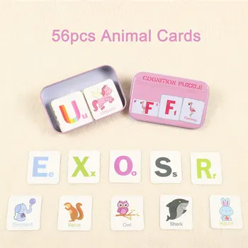 La primera Educativo Montessori Alfabeto inglés de la Forma Animal, Juego de Rompecabezas de la Tarjeta de Juguetes para el Hierro Paquete de la Caja de Puzzle en 3D juguetes