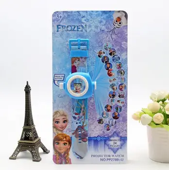 La princesa de Disney para Niños de dibujos animados en 3D 24 figura de reloj de proyección educativa del estudiante reloj del juguete de niño niña regalo Congelado Elsa reloj