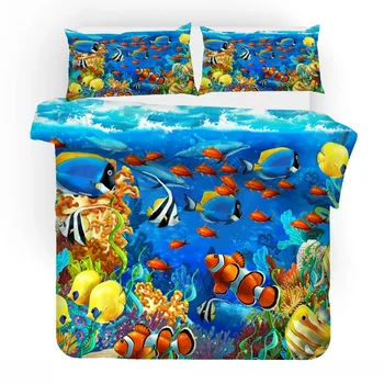 La Vida marina del Océano Azul ropa, Peces, Animales marinos Conjunto de Ropa de Cama funda de Almohada Doble Completo Reina Rey de Ropa de cama 2/3PCS para los Niños