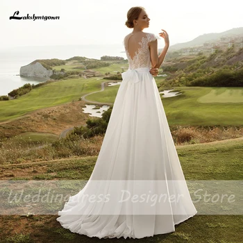 Lakshmigown Playa de Una Línea de Vestidos de Boda con el Arco robe de mariee V Cuello de Encaje de Gasa Largo Boho Vestidos de Novia vestido de novia