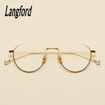 Langford marca ronda vintage gafas de marco óptico de marcos de anteojos para las mujeres de oro grande de anteojos de marcos del espectáculo diseños de la perla de la pierna 28285