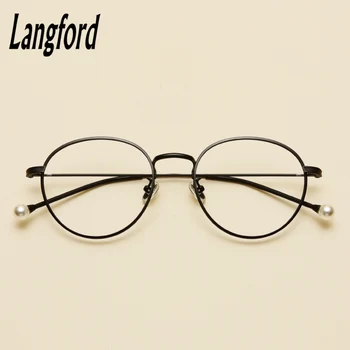Langford marca ronda vintage gafas de marco óptico de marcos de anteojos para las mujeres de oro grande de anteojos de marcos del espectáculo diseños de la perla de la pierna