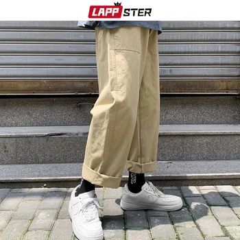 LAPPSTER los Hombres de color Caqui Japonés Streetwear Pantalones de Carga 2020 Overoles para Hombre Harajuku Pantalones de Carga coreano de Moda de la Vendimia de Corredores de Pantalones