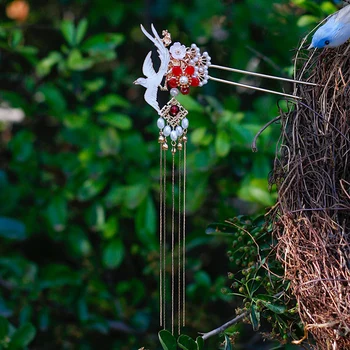 Las mujeres Chinas Accesorios para el Cabello de Hadas Floral Pájaro de la Luna Flecos Largos Horquilla del Pelo de la Garra del Pelo Palos Adecuado para la Fotografía de la Parte
