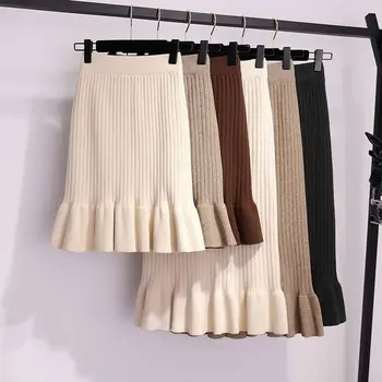 Las mujeres con Cintura Elástica con Cordón Faldas de Punto Medio Largo de las Faldas de la Primavera y el otoño Falda Midi 2020 Casual, Oficina de la Mujer Faldas