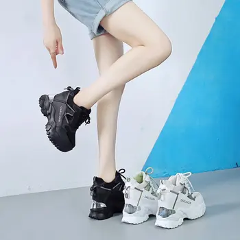 Las mujeres de Aumento de Altura Caminar Trotar Zapatillas de deporte 7 CM de Aumentar el Blanco de las Señoras de Deporte Zapatillas de Atletismo Zapatos de Niña