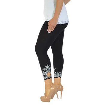 Las mujeres de Entrenamiento de los Leggings Casual Encaje Bordado Legging para Mujer Slim Leggins Más el Tamaño de S-5XL Negro Sólido Fluorescente Polainas