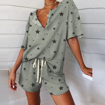 Las mujeres de Impresión de Conjunto de Pijama de Verano Tie-Dye 2 piezas del Conjunto de las Mujeres Chándal, Camiseta de Trajes de Mujer Casual Trajes de 2020 V-la parte Superior del cuello 82383