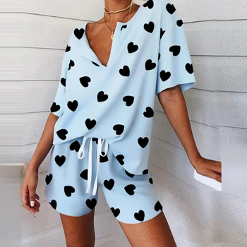 Las mujeres de Impresión de Conjunto de Pijama de Verano Tie-Dye 2 piezas del Conjunto de las Mujeres Chándal, Camiseta de Trajes de Mujer Casual Trajes de 2020 V-la parte Superior del cuello