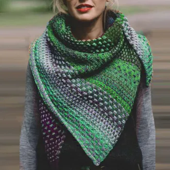 Las mujeres de Invierno Cálido Cara de Color Colorido Crochet Engrosamiento de punto Suave Chal Bufanda Vintage Otoño Plaid Bufanda Larga Chales шарф hiyab 105107
