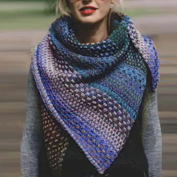 Las mujeres de Invierno Cálido Cara de Color Colorido Crochet Engrosamiento de punto Suave Chal Bufanda Vintage Otoño Plaid Bufanda Larga Chales шарф hiyab