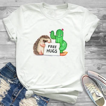 Las mujeres de la Moda de Libre Abrazo Plantas de Cactus de Impresión Femenino Femenino Gráfico Camiseta T-Shirt Ropa de Camisas Camiseta Camisetas camisetas