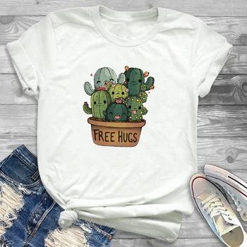 Las mujeres de la Moda de Libre Abrazo Plantas de Cactus de Impresión Femenino Femenino Gráfico Camiseta T-Shirt Ropa de Camisas Camiseta Camisetas camisetas