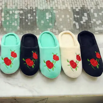 Las mujeres de los Hombres Clásicos, Cálidos de la Flor de Zapatillas en el Interior Anti-deslizamiento de la Casa de Invierno Zapatos de Interior del Hogar No-slip de Algodón Caliente Zapatos Zapatillas Zapatos