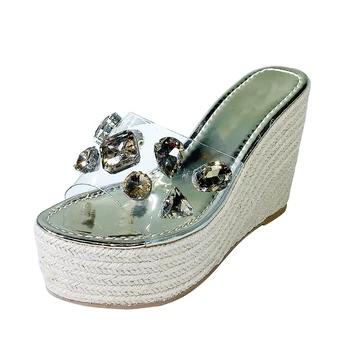 Las mujeres de Verano zapatillas zapatos de cuña sandalias sandalias de Cuñas de cristal zapatos de mujer rhinestone sandalias sandalias de las mujeres YMB232