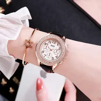 Las mujeres del Reloj de Cuero de Oro Rosa Vestido de las Mujeres del Reloj de Lujo de Diseño de Diamante de las Mujeres Relojes Simple Moda Señoras Reloj Reloj Mujer 14056