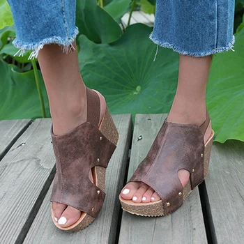 Las Mujeres Sandalias De 2019 Plataforma Sandalias De Cuñas De Zapatos Para Mujer De Tacones Sandalias Mujer Zapatos De Verano De Cuero Tacones De Cuña Sandalias 4579