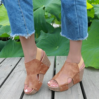 Las Mujeres Sandalias De 2019 Plataforma Sandalias De Cuñas De Zapatos Para Mujer De Tacones Sandalias Mujer Zapatos De Verano De Cuero Tacones De Cuña Sandalias